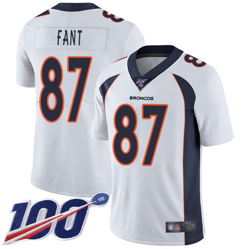 Men Denver Broncos #87 Noah Fant White Vapor Untouchable Limited Player 100th Season Football NFL Jersey